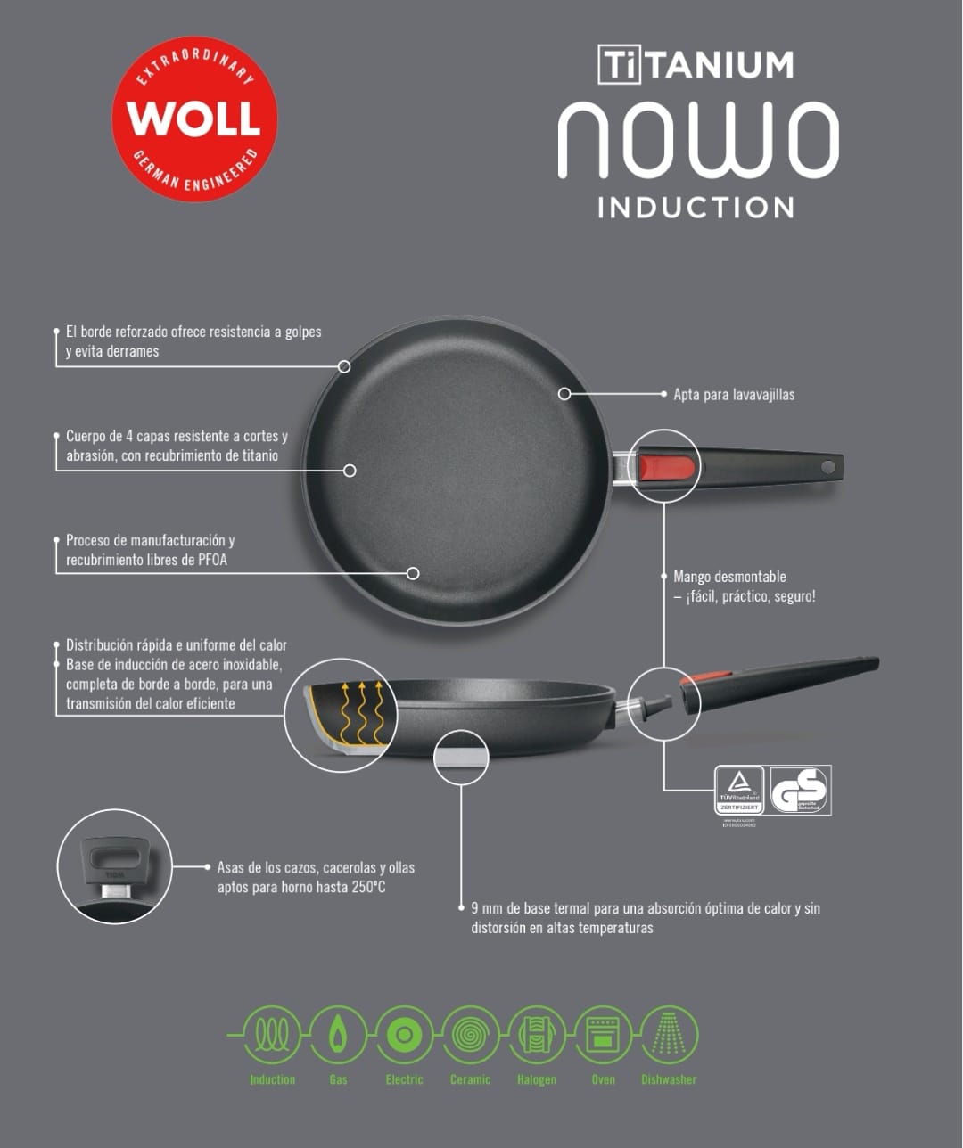 Wecook Titanio Wok de Acero al Carbono Titanio 32cm inducción, 5