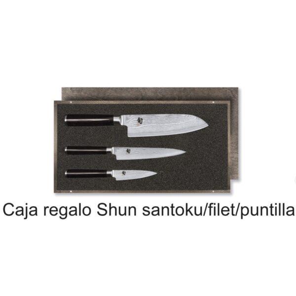 Kai Shun Damasco Estuche de 3 cuchillos: Santoku, Fileteador y Pelador