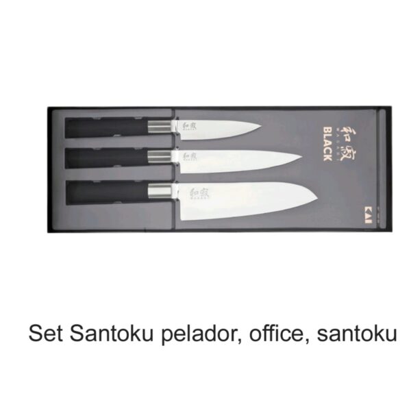 Wasabi Black Estuche de 3 cuchillos: Santoku, Office y Pelador